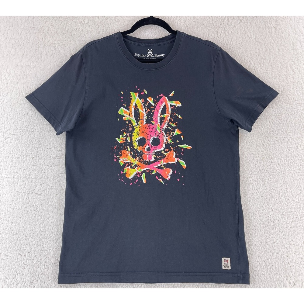 Psycho Bunny Black Neon Skull Bunny T-Shirt Mens Short Sleeve Crew Neck Size‎ S